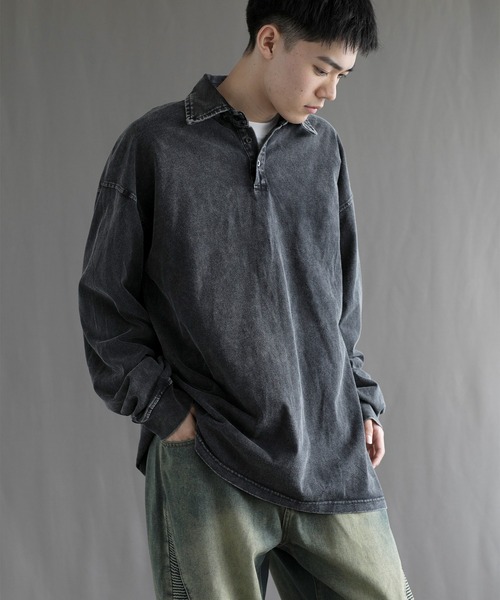 aimoha（アイモハ）の「【aimoha neo】Vintage Washed Polo Sweatshirt（ポロシャツ・メンズ・ブラック・SMALL/MEDIUM/LARGE/X-LARGE/XX-LARGE）」の20枚目の写真