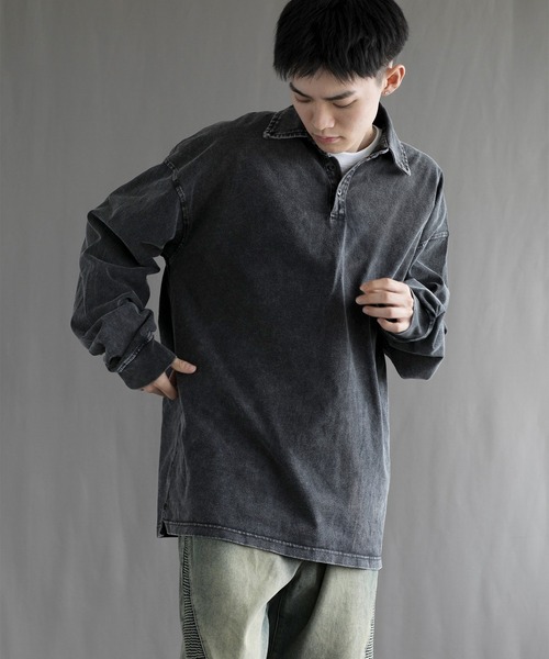 aimoha（アイモハ）の「【aimoha neo】Vintage Washed Polo Sweatshirt（ポロシャツ・メンズ・ブラック・SMALL/MEDIUM/LARGE/X-LARGE/XX-LARGE）」の21枚目の写真