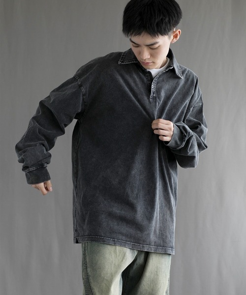 aimoha（アイモハ）の「【aimoha neo】Vintage Washed Polo Sweatshirt（ポロシャツ・メンズ・ブラック・SMALL/MEDIUM/LARGE/X-LARGE/XX-LARGE）」の22枚目の写真