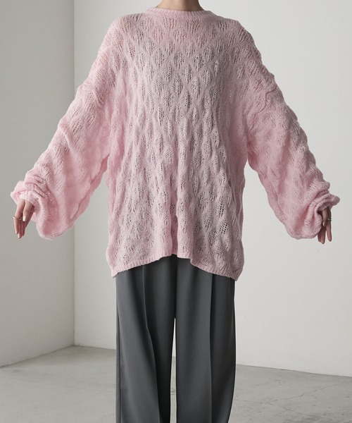 forksy.】モヘアタッチもこもこ編みニットプルオーバー（ニット