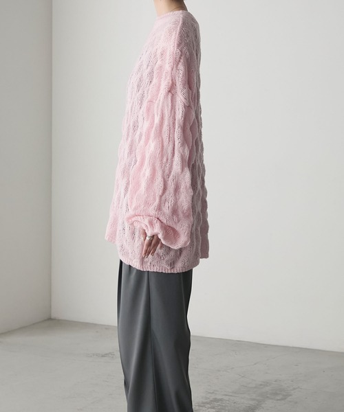 forksy.】モヘアタッチもこもこ編みニットプルオーバー（ニット