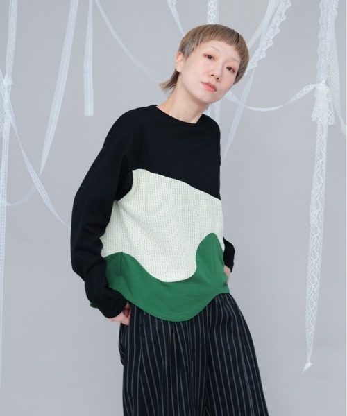 【セール】ウェーブバイカラー切り替えTシャツ（Tシャツ/カットソー）｜unica（ユニカ）