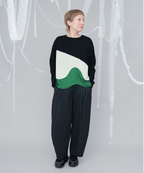 【セール】ウェーブバイカラー切り替えTシャツ（Tシャツ/カットソー）｜unica（ユニカ）