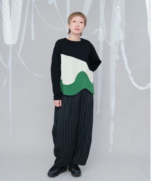 【セール】ウェーブバイカラー切り替えTシャツ（Tシャツ/カットソー）｜unica（ユニカ）