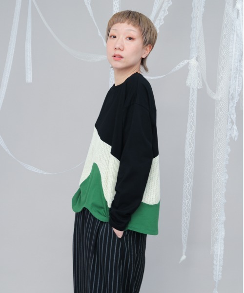 【セール】ウェーブバイカラー切り替えTシャツ（Tシャツ/カットソー）｜unica（ユニカ）