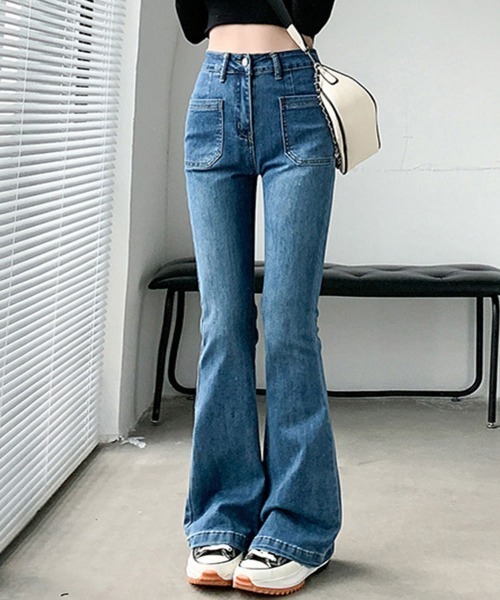 【ステラ期】Chloe 01ss フランス製 ブーツカットフレアデニム ブルー ステラ期】Chloe 01ss フランス製 ブーツカットフレアデニム ブルー