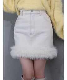 ヘムフェイクファーデニムミニスカート
