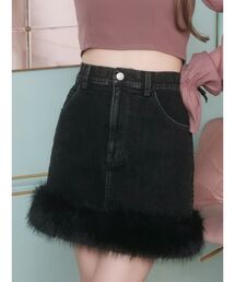EATME | ヘムフェイクファーデニムミニスカート(デニムスカート)