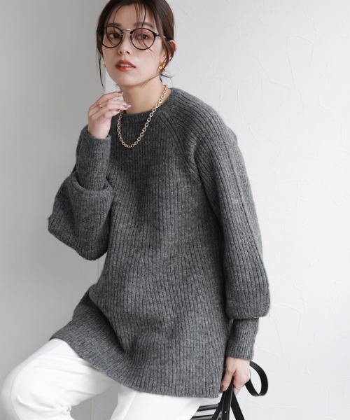 Pierrot（ピエロ）の「ふんわりウォッシャブルボリューム袖フレアニット（ニット/セーター・レディース・ベージュ/チャコール/ブラック/オフホワイト/ネイビー・M/L）」の15枚目の写真