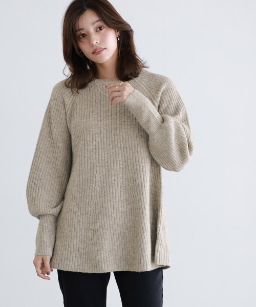 Pierrot（ピエロ）の「ふんわりウォッシャブルボリューム袖フレアニット（ニット/セーター・レディース・ベージュ/チャコール/ブラック/オフホワイト/ネイビー・M/L）」の20枚目の写真