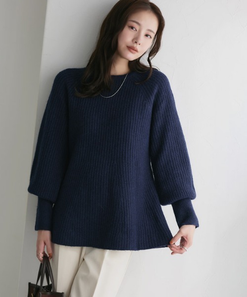 セール】ふんわりウォッシャブルボリューム袖フレアニット（ニット