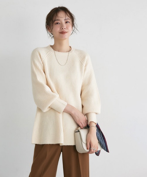 セール】ふんわりウォッシャブルボリューム袖フレアニット（ニット