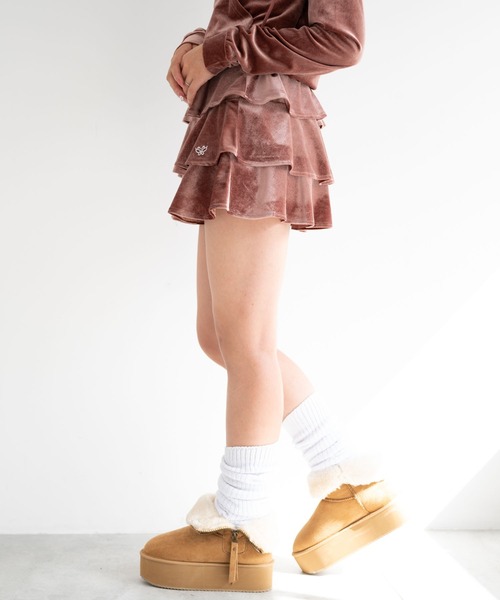 dispark（ディスパーク）の「DISPARK/ハイウエストベロアフリルスカート（スカート・レディース・ピンク/ブラック・FREE）」の14枚目の写真