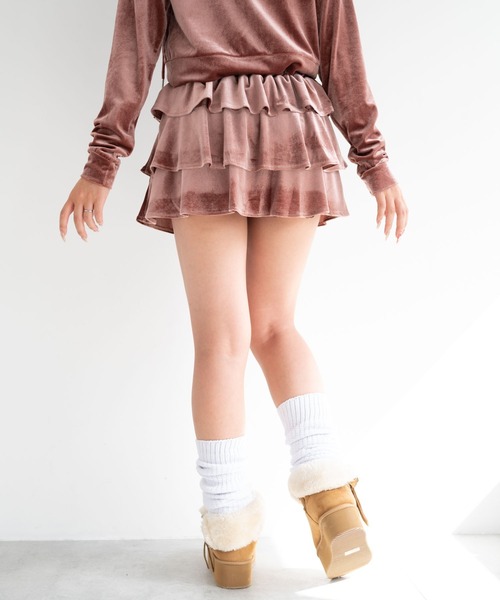 dispark（ディスパーク）の「DISPARK/ハイウエストベロアフリルスカート（スカート・レディース・ピンク/ブラック・FREE）」の15枚目の写真