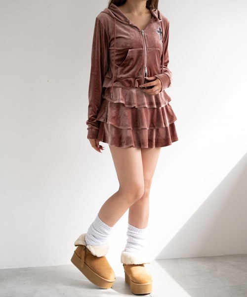 dispark（ディスパーク）の「DISPARK/ハイウエストベロアフリルスカート（スカート・レディース・ピンク/ブラック・FREE）」の17枚目の写真