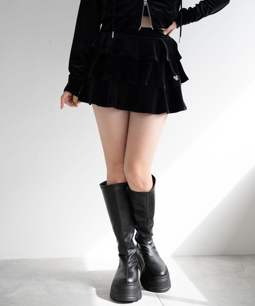 dispark（ディスパーク）の「DISPARK/ハイウエストベロアフリルスカート（スカート・レディース・ピンク/ブラック・FREE）」の7枚目の写真
