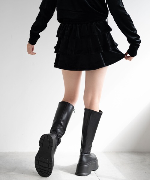 dispark（ディスパーク）の「DISPARK/ハイウエストベロアフリルスカート（スカート・レディース・ピンク/ブラック・FREE）」の9枚目の写真