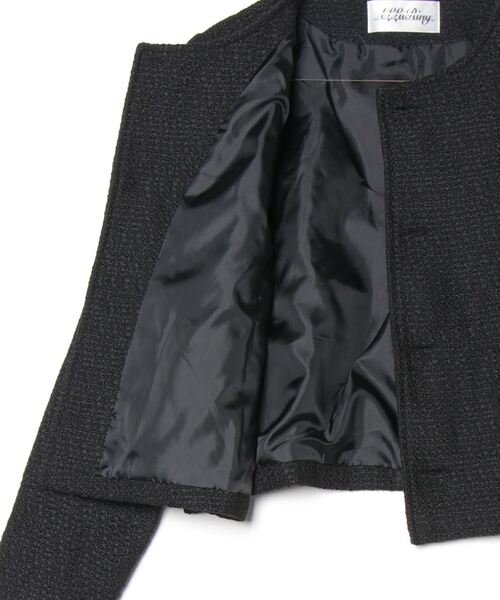 ALLuRing ChaRm（アリュリングチャーム）の「Gold Button Short Tweed Jacket / ゴールドボタンショート丈ツイードジャケット（ノーカラージャケット・レディース・ブラック/ブルー・FREE）」の3枚目の写真