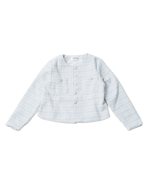 ALLuRing ChaRm（アリュリングチャーム）の「Gold Button Short Tweed Jacket / ゴールドボタンショート丈ツイードジャケット（ノーカラージャケット・レディース・ブラック/ブルー・FREE）」の6枚目の写真