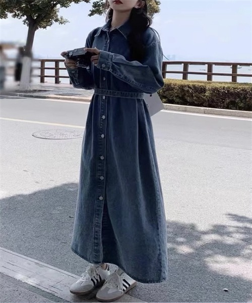 FREE STYLISTS（フリー スタイリスト）の「デニムロングシャツワンピース（シャツワンピース・レディース・ブルー・M/L/XL/2XL）」の16枚目の写真