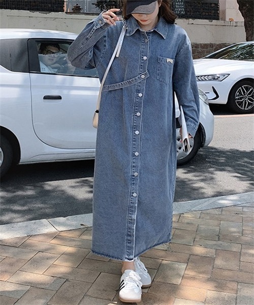 セール】デニムロングシャツワンピース（シャツワンピース