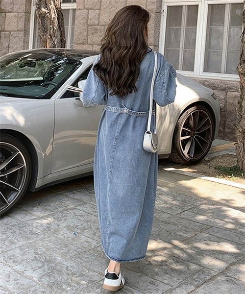 FREE STYLISTS（フリー スタイリスト）の「デニムロングシャツワンピース（シャツワンピース・レディース・ブルー・M/L/XL/2XL）」の18枚目の写真
