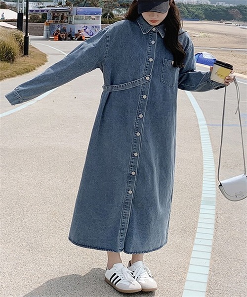 FREE STYLISTS（フリー スタイリスト）の「デニムロングシャツワンピース（シャツワンピース・レディース・ブルー・M/L/XL/2XL）」の9枚目の写真