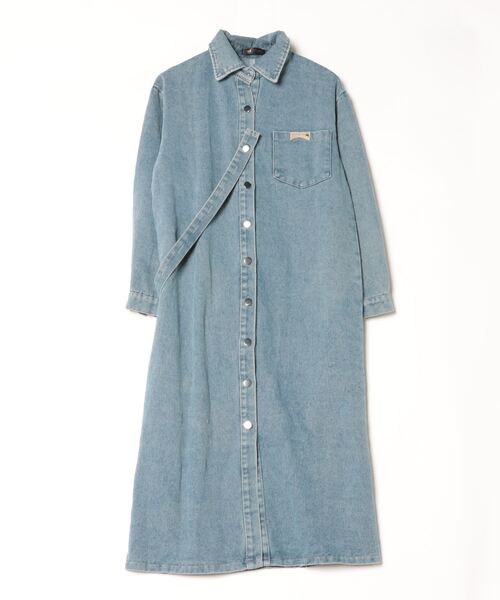 MAX＆Co. シャツワンピース　デニム　ロング　マキシ　ウエストリボン　42 セール】デニムロングシャツワンピース（シャツワンピース