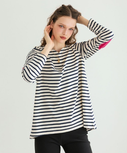 DONOBAN（ドノバン）の「ハートネックボーダートップス（Tシャツ/カットソー・レディース・ブラック/レッド/ネイビー・ONE）」の3枚目の写真