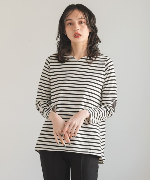 【Donoban】ハートネックボーダートップス セール】ハートネックボーダートップス（Tシャツ/カットソー