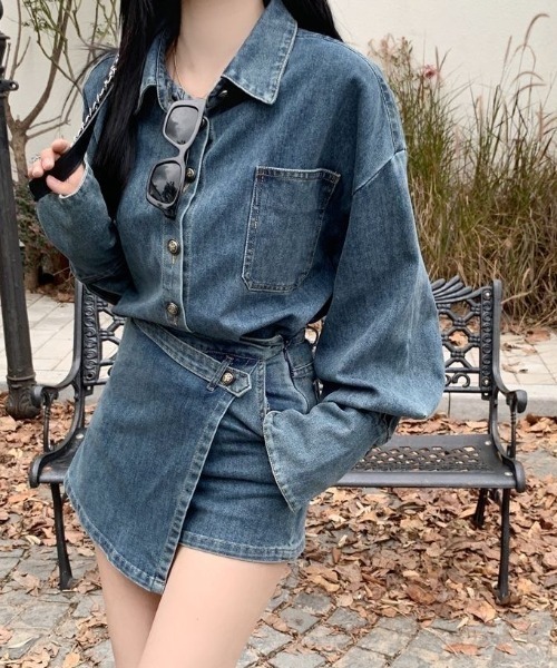 ViViDAY（ビビデー）の「【セットアップ】デニムシャツ＋デニムスカパン　上下２点セット（セットアップ・レディース・ブルー・M）」の8枚目の写真