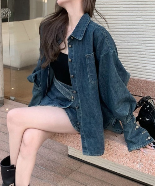 セール】【セットアップ】デニムシャツ＋デニムスカパン 上下2点