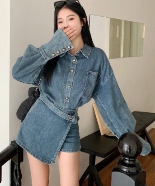 ViViDAY（ビビデー）の「【セットアップ】デニムシャツ＋デニムスカパン　上下２点セット（セットアップ・レディース・ブルー・M）」の14枚目の写真