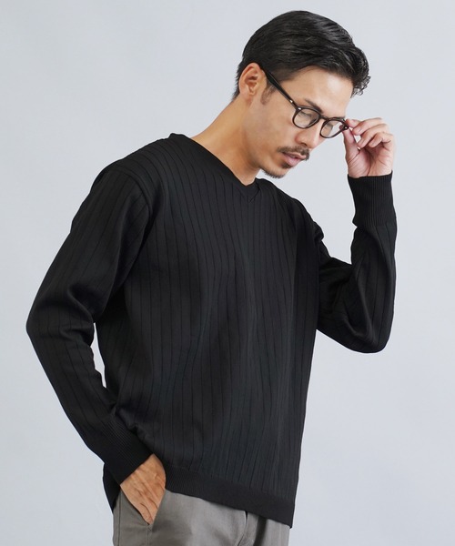 jiggys shop(ジギーズショップ)の「ワイドリブVネックニットセーター(ニット/セーター・メンズ・ホワイト/ネイビー/グレー/ブラック・LARGE/MEDIUM/X-LARGE)」の14枚目の写真