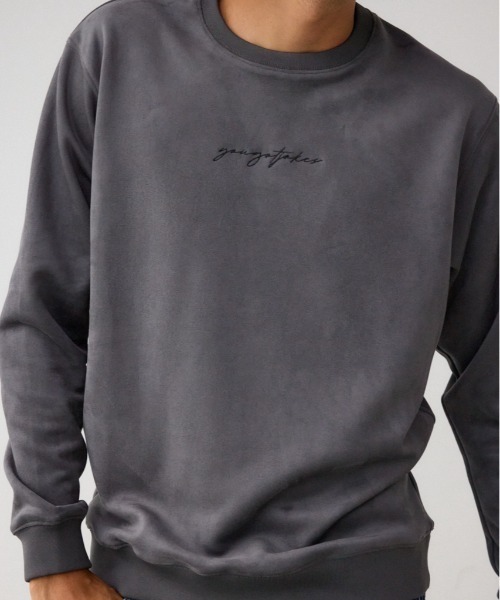 AZUL by moussy(アズールバイマウジー)の「フェイクスウェード刺繍ロゴトップス(スウェット・メンズ・ホワイト/ブラック/グレー・FREE)」の3枚目の写真