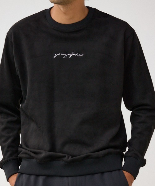 AZUL by moussy(アズールバイマウジー)の「フェイクスウェード刺繍ロゴトップス(スウェット・メンズ・ホワイト/ブラック/グレー・FREE)」の2枚目の写真