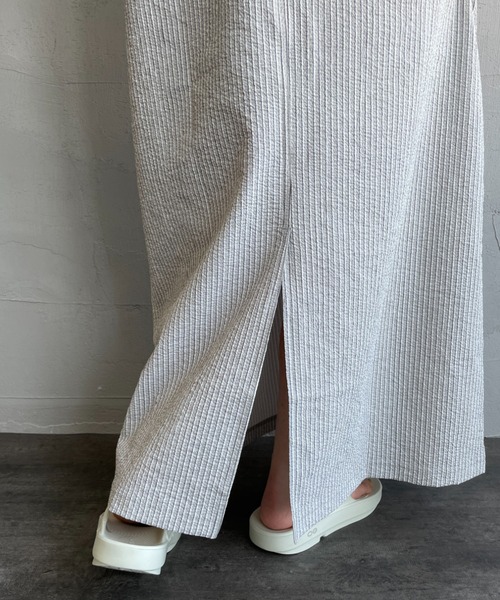 THOUSAND MILE（サウザンドマイル）の「[THOUSAND MILE/サウザンド マイル] 別注 ストライプ柄 シアサッカーハーフジップノースリーブワンピース（ワンピース・レディース・グレー系その他・F）」の13枚目の写真