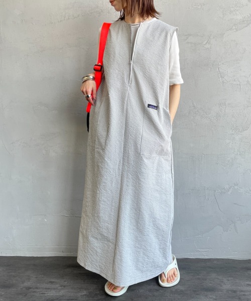 THOUSAND MILE（サウザンドマイル）の「[THOUSAND MILE/サウザンド マイル] 別注 ストライプ柄 シアサッカーハーフジップノースリーブワンピース（ワンピース・レディース・グレー系その他・F）」の2枚目の写真