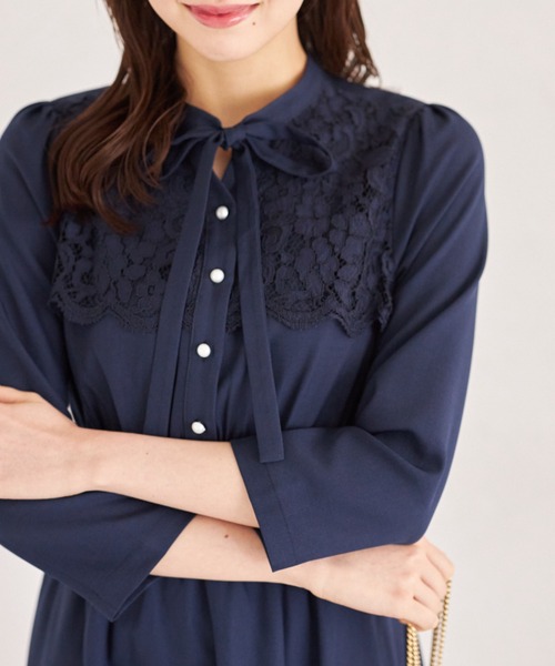 ヨークレース切り替えパール釦ボウタイリボンワンピース（ワンピース）｜tocco closet（トッコ クローゼット）