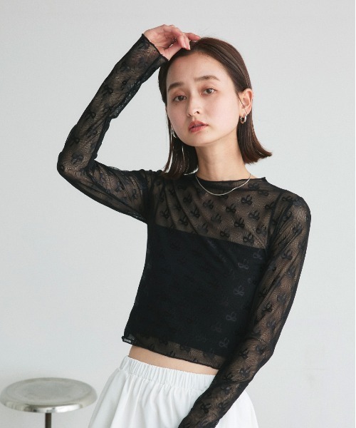 ad thie(アドティエ)の「リボン シアートップス(Tシャツ/カットソー・レディース・オフホワイト/ブラック・FREE)」の14枚目の写真
