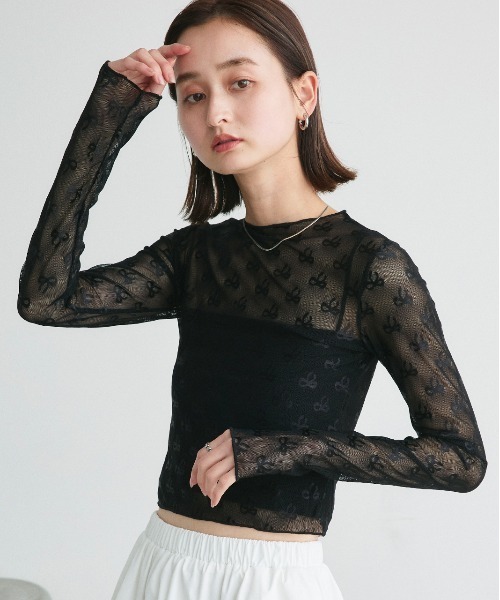 ad thie(アドティエ)の「リボン シアートップス(Tシャツ/カットソー・レディース・オフホワイト/ブラック・FREE)」の6枚目の写真