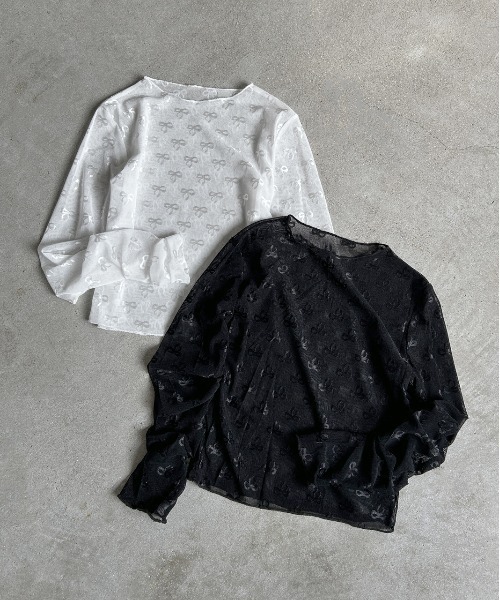 ad thie(アドティエ)の「リボン シアートップス(Tシャツ/カットソー・レディース・オフホワイト/ブラック・FREE)」の3枚目の写真