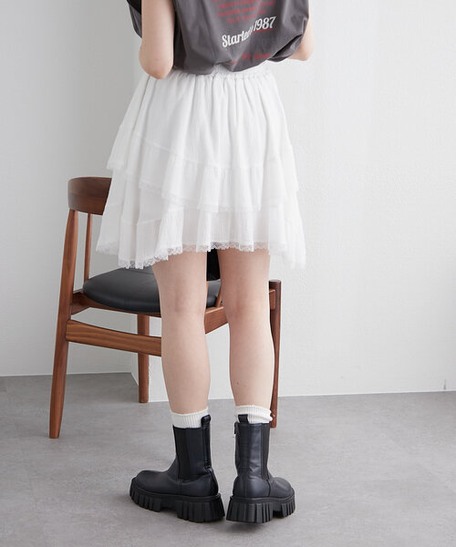 w closet（ダブルクローゼット）の「レースアシメスカパン（スカート・レディース・オフホワイト/ブラック・FREE）」の7枚目の写真