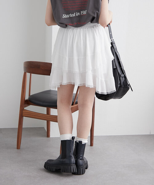 w closet（ダブルクローゼット）の「レースアシメスカパン（スカート・レディース・オフホワイト/ブラック・FREE）」の8枚目の写真