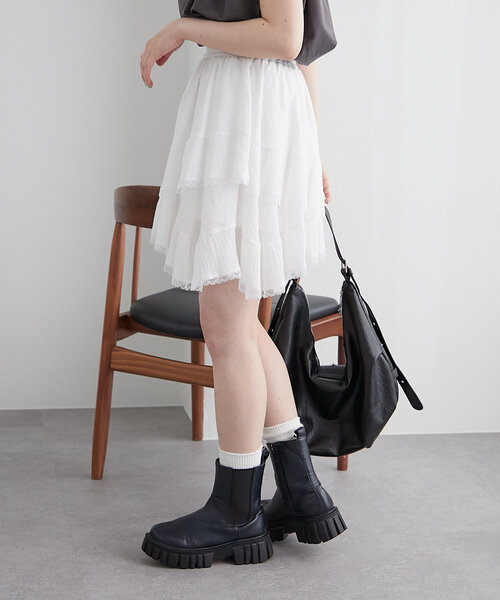 w closet（ダブルクローゼット）の「レースアシメスカパン（スカート・レディース・オフホワイト/ブラック・FREE）」の9枚目の写真