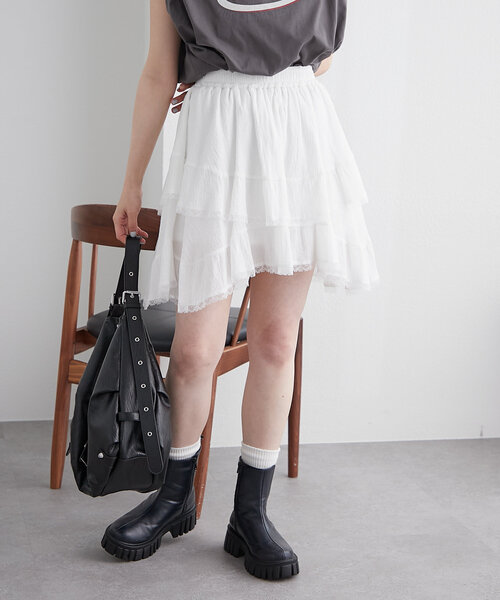 w closet（ダブルクローゼット）の「レースアシメスカパン（スカート・レディース・オフホワイト/ブラック・FREE）」の10枚目の写真