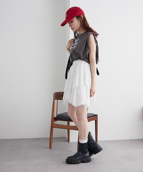 w closet（ダブルクローゼット）の「レースアシメスカパン（スカート・レディース・オフホワイト/ブラック・FREE）」の16枚目の写真