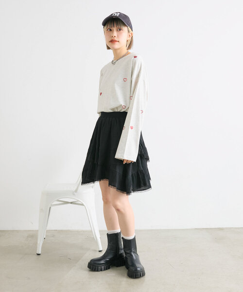 w closet（ダブルクローゼット）の「レースアシメスカパン（スカート・レディース・オフホワイト/ブラック・FREE）」の3枚目の写真