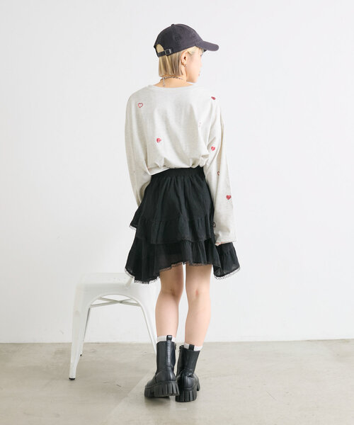 w closet（ダブルクローゼット）の「レースアシメスカパン（スカート・レディース・オフホワイト/ブラック・FREE）」の5枚目の写真