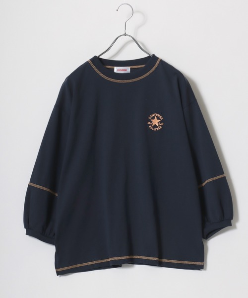 CONVERSE（コンバース）の「CONVERSE（コンバース）カラー配色ステッチ七分袖ロンT/長袖Tシャツプルオーバー（Tシャツ/カットソー・レディース・アッシュグレー/ブラック/ネイビー/オフホワイト・M/L）」の4枚目の写真